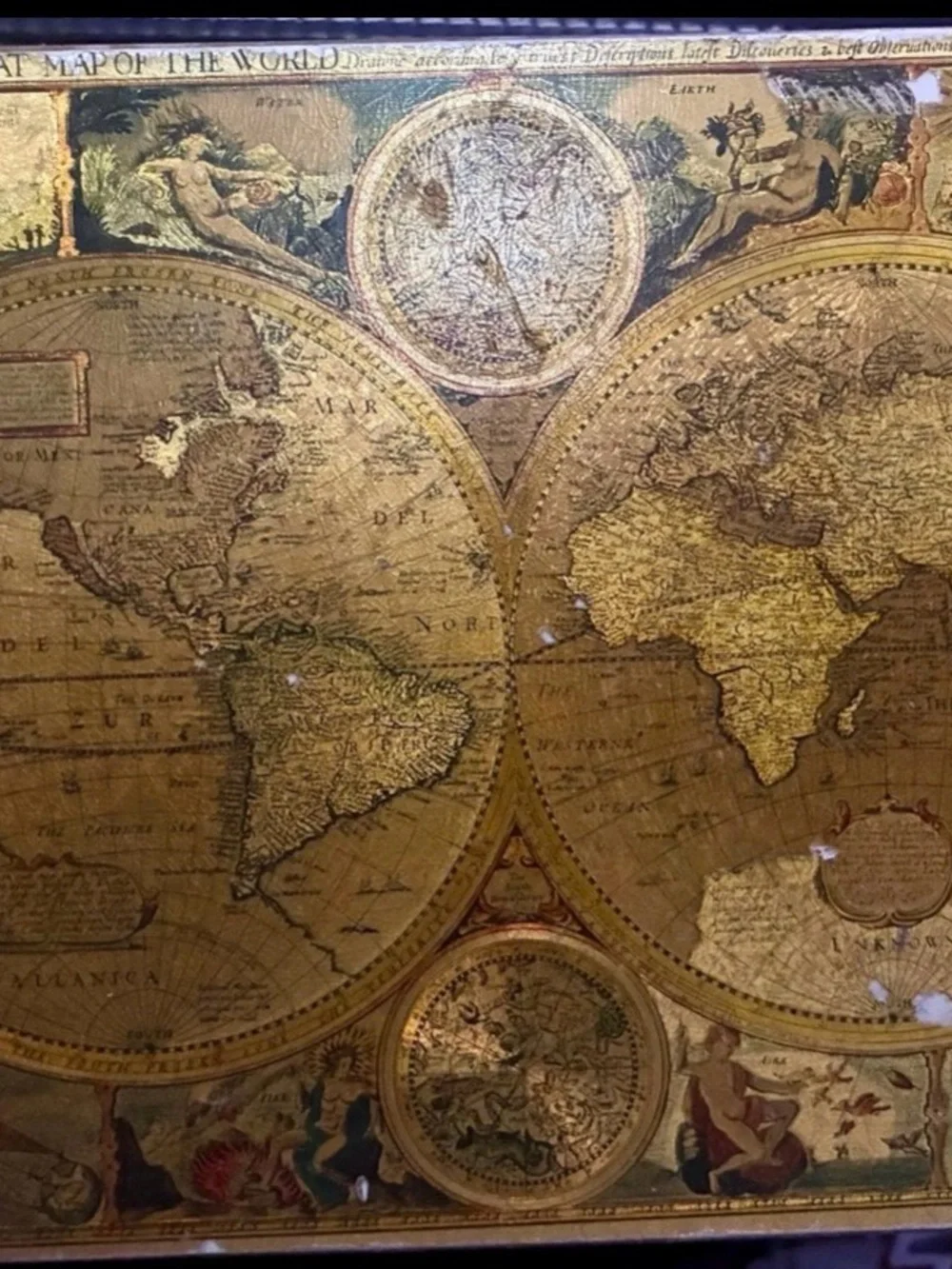 Vintage Gold Gilt Decoupage Wooden Box - 1627 John Speed World Map